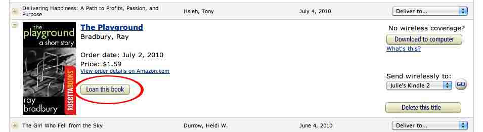 Loan a Kindle eBook from Manage Your Kindle Page at Amazon