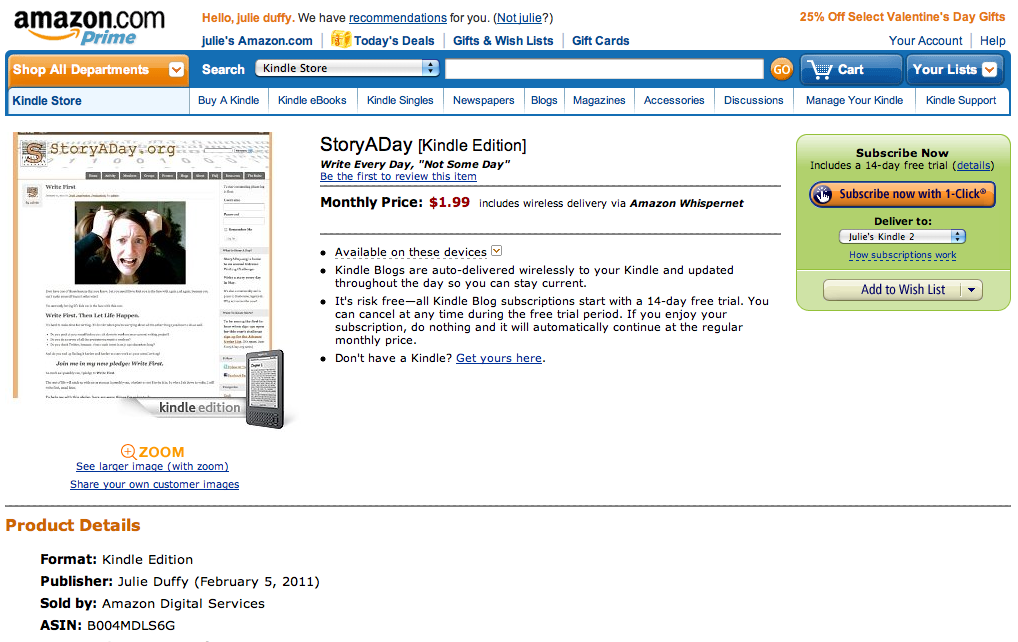 StoryADay Blog in Amazon's Kindle Store screenshot
