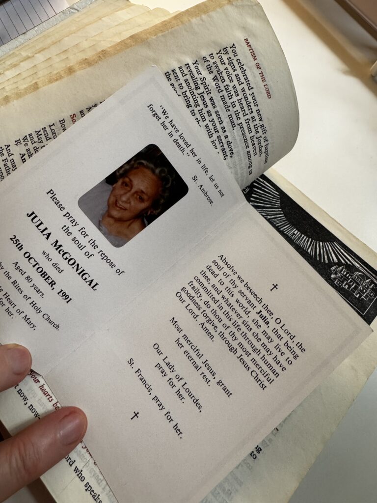 A picture of my grandmother's prayer card