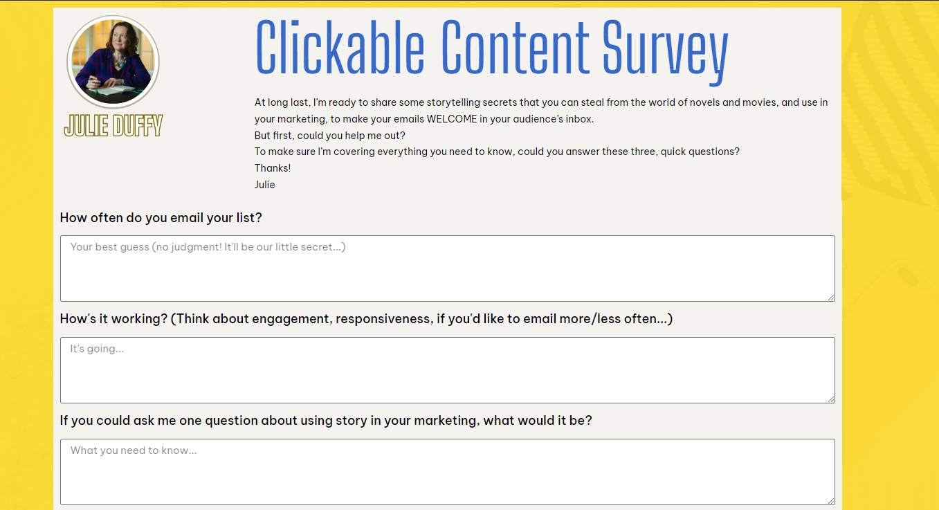 Screenshot of the Clickable Content Workshop survey